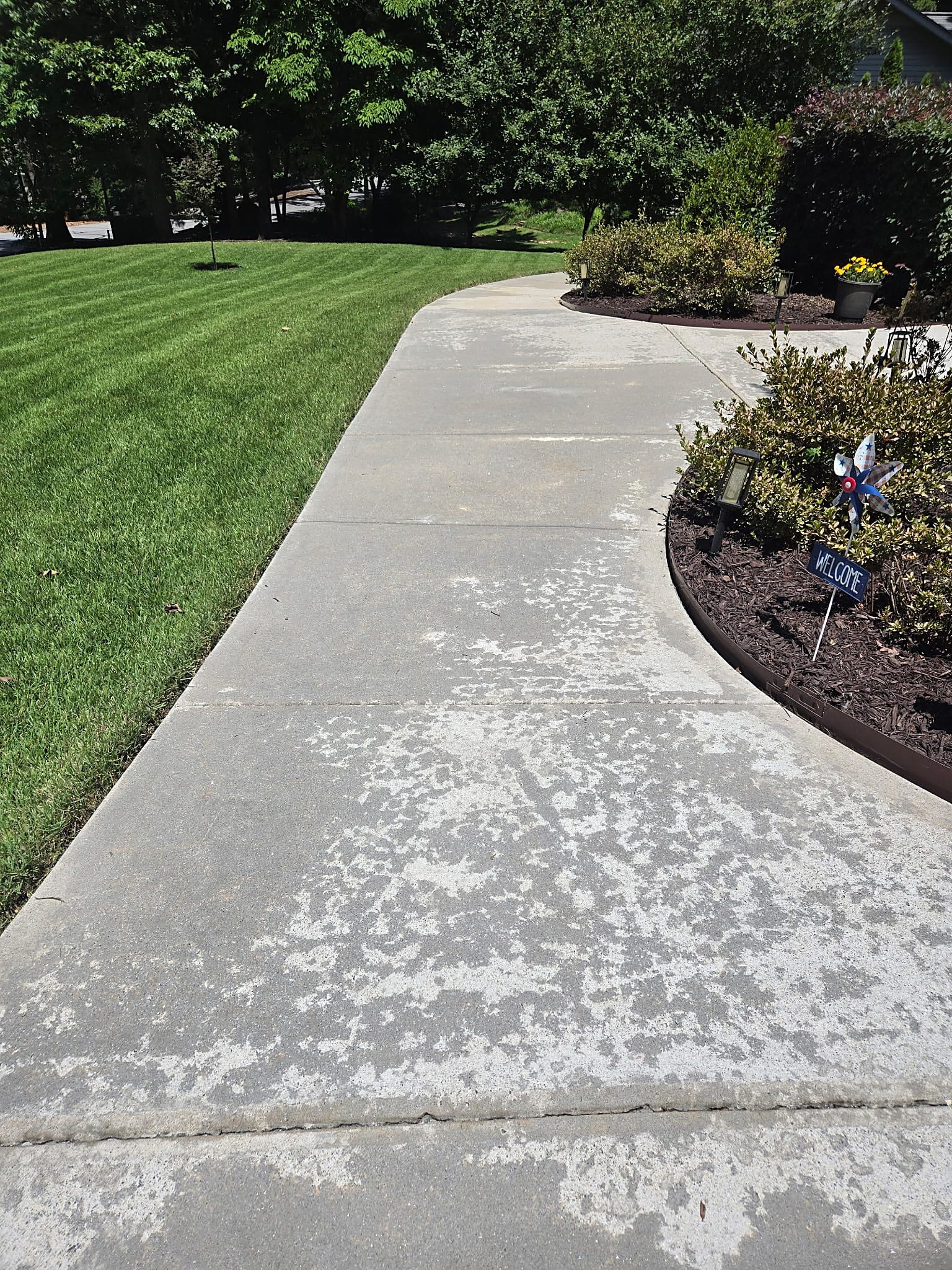Bright clean concrete walkway after surface cleaning